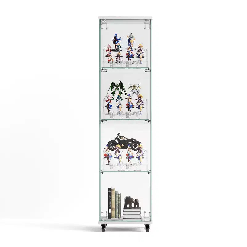 Vitrine d'exposition à 4 étagères en MDF de 165,4 cm avec porte et roulettes