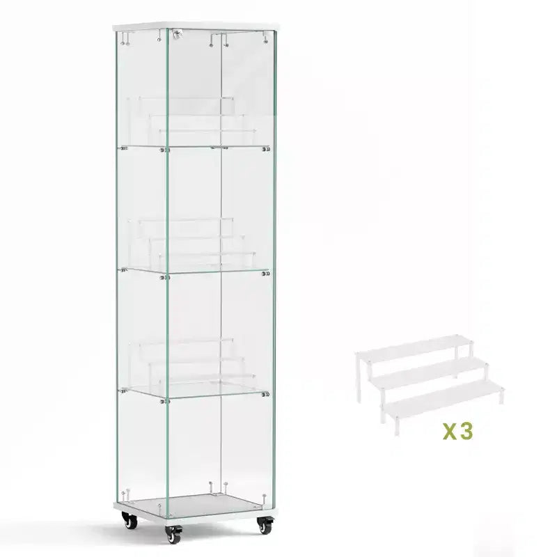 Vitrine d'exposition à 4 étagères en MDF de 165,4 cm avec porte et roulettes
