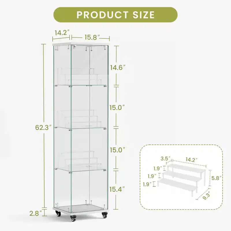 Vitrine d'exposition à 4 étagères en MDF de 165,4 cm avec porte et roulettes