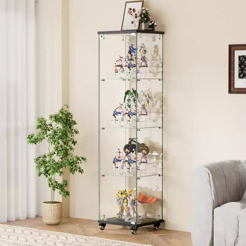 Vitrine d'exposition à 4 étagères en MDF de 165,4 cm avec porte et roulettes