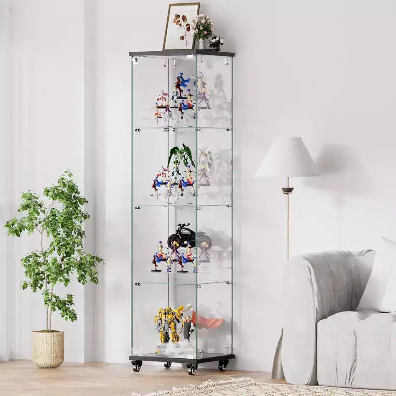 Vitrine d'exposition à 4 étagères en MDF de 165,4 cm avec porte et roulettes