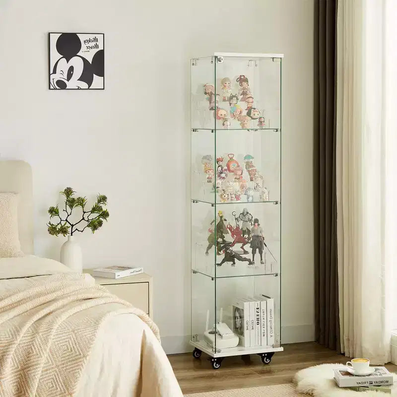 Vitrine d'exposition à 4 étagères en MDF de 165,4 cm avec porte et roulettes
