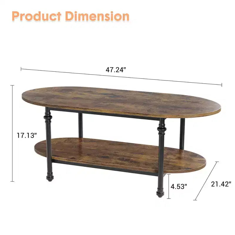 Table basse ovale à 2 niveaux en acier et bois 120 cm