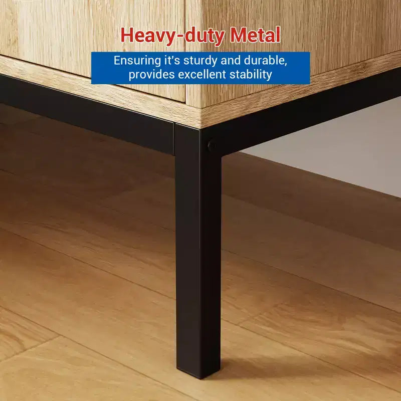 Buffet en rotin et bois massif de 80 cm avec étagères réglables et 2 portes