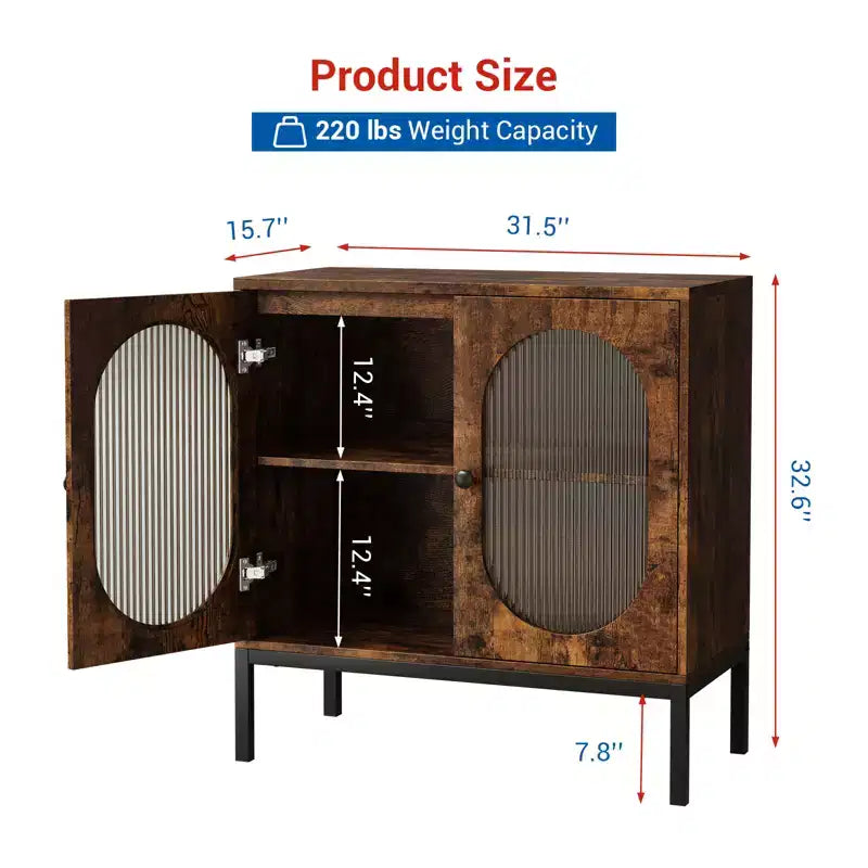 Buffet en rotin et bois massif de 80 cm avec étagères réglables et 2 portes