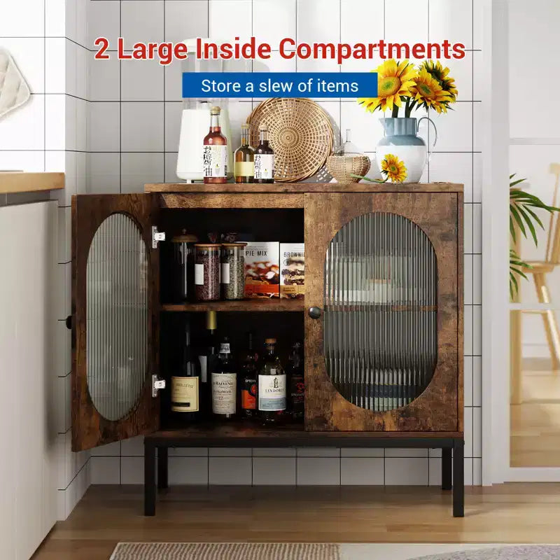 Buffet en rotin et bois massif de 80 cm avec étagères réglables et 2 portes