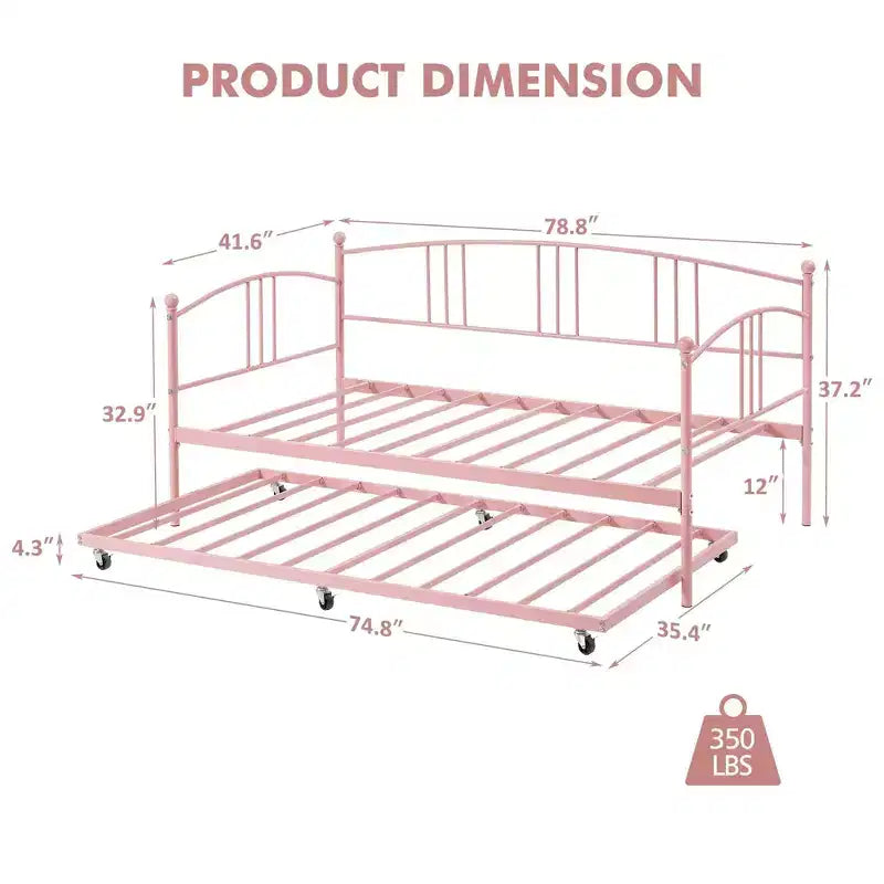 Lit de repos double en métal avec lit gigogne escamotable de 78,8" et 6 roulettes
