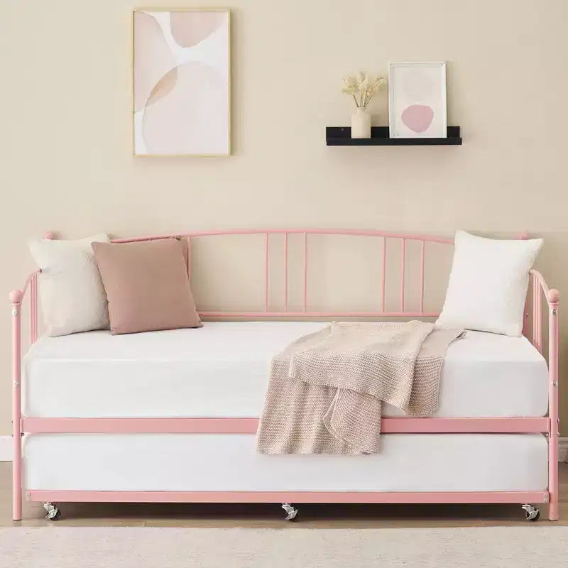 Lit de repos double en métal avec lit gigogne escamotable de 78,8" et 6 roulettes