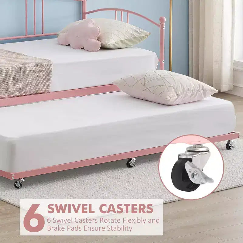 Lit de repos double en métal avec lit gigogne escamotable de 78,8" et 6 roulettes