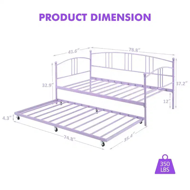 Lit de repos double en métal avec lit gigogne escamotable de 78,8" et 6 roulettes