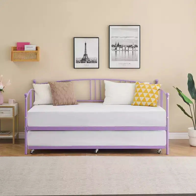 Lit de repos double en métal avec lit gigogne escamotable de 78,8" et 6 roulettes