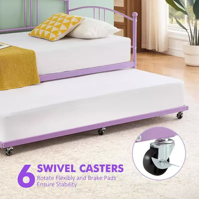 Lit de repos double en métal avec lit gigogne escamotable de 78,8" et 6 roulettes