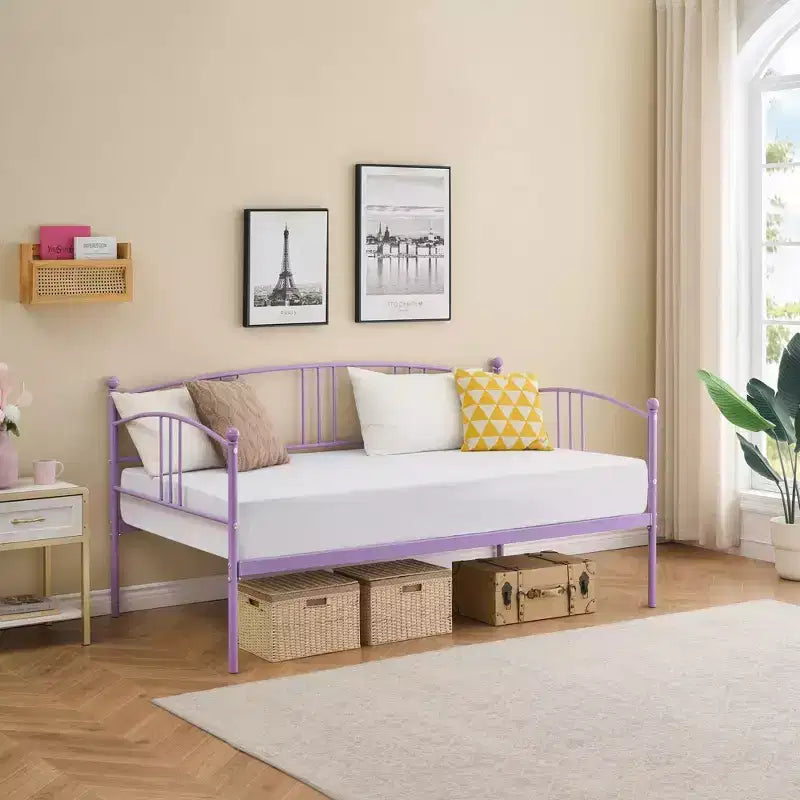 Lit de repos double en métal avec lit gigogne escamotable de 78,8" et 6 roulettes