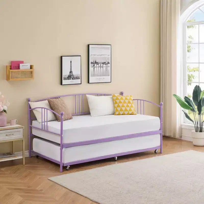 Lit de repos double en métal avec lit gigogne escamotable de 78,8" et 6 roulettes