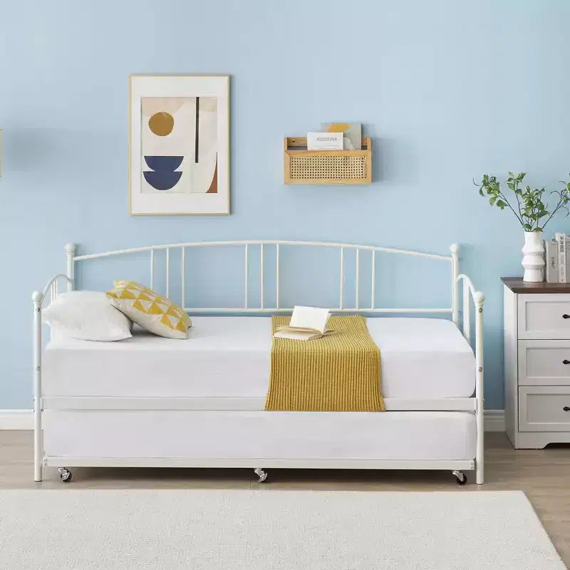 Lit de repos double en métal avec lit gigogne escamotable de 78,8" et 6 roulettes