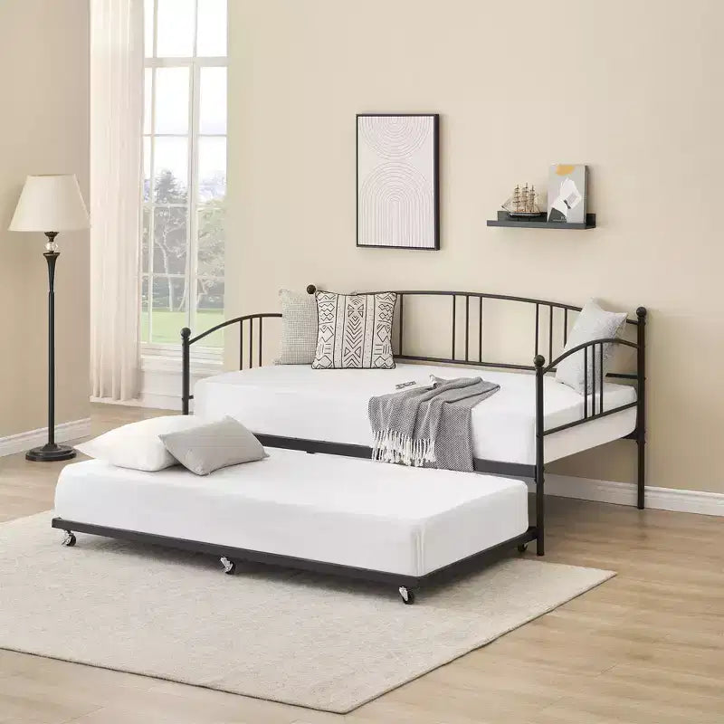Lit de repos double en métal avec lit gigogne escamotable de 78,8" et 6 roulettes
