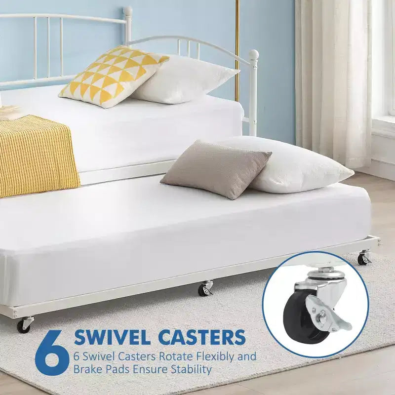 Lit de repos double en métal avec lit gigogne escamotable de 78,8" et 6 roulettes