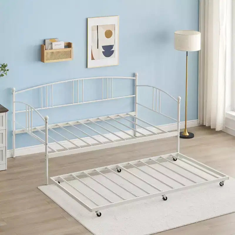 Lit de repos double en métal avec lit gigogne escamotable de 78,8" et 6 roulettes