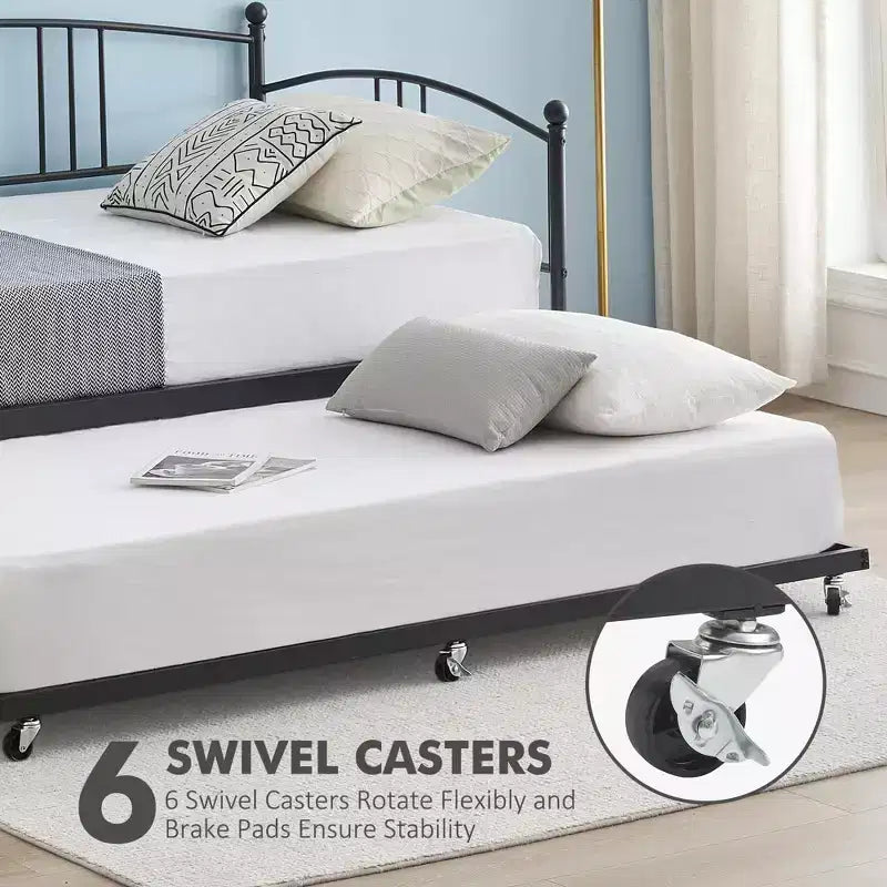 Lit de repos double en métal avec lit gigogne escamotable de 78,8" et 6 roulettes