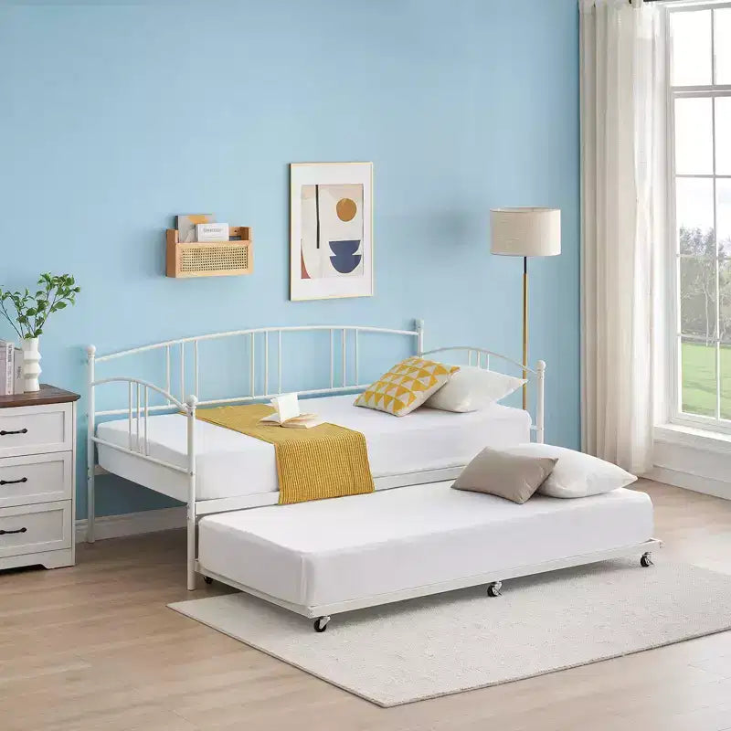 Lit de repos double en métal avec lit gigogne escamotable de 78,8" et 6 roulettes