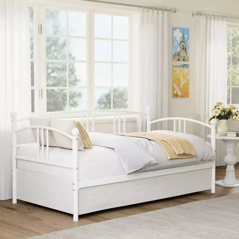 Lit de repos double en métal avec lit gigogne escamotable de 78,8" et 6 roulettes