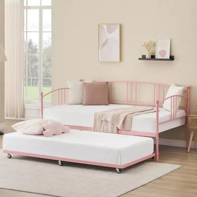Lit de repos double en métal avec lit gigogne escamotable de 78,8" et 6 roulettes