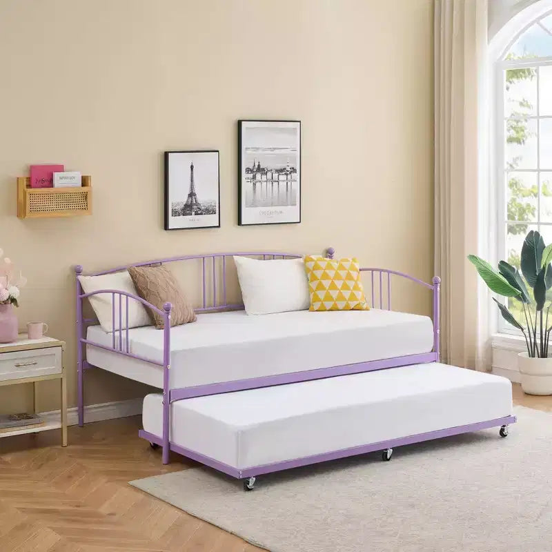Lit de repos double en métal avec lit gigogne escamotable de 78,8" et 6 roulettes