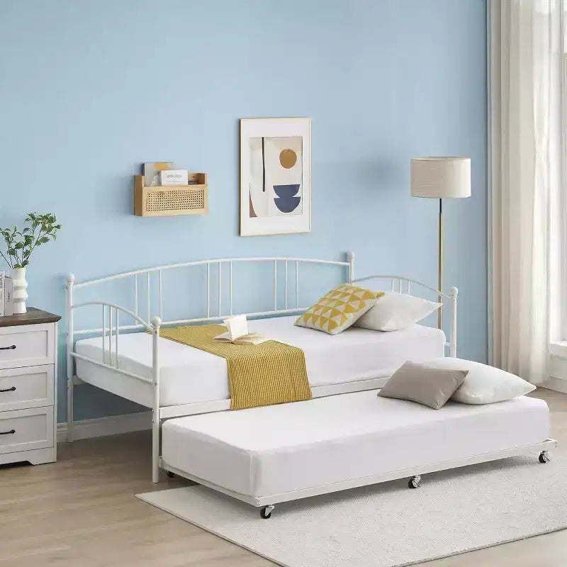 Lit de repos double en métal avec lit gigogne escamotable de 78,8" et 6 roulettes