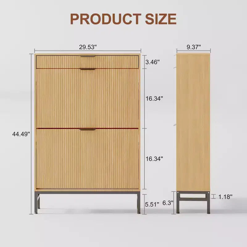 Meuble à chaussures en bois d'ingénierie 133 cm avec 3 tiroirs à abattant