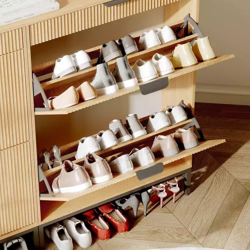 Meuble à chaussures en bois d'ingénierie 133 cm avec 3 tiroirs à abattant