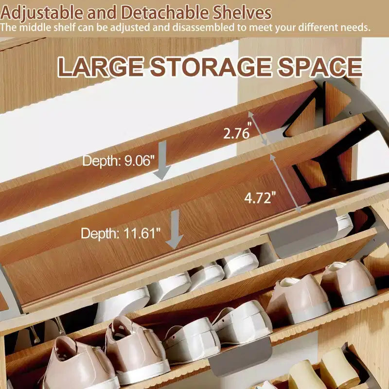 Meuble à chaussures en bois d'ingénierie 133 cm avec 3 tiroirs à abattant