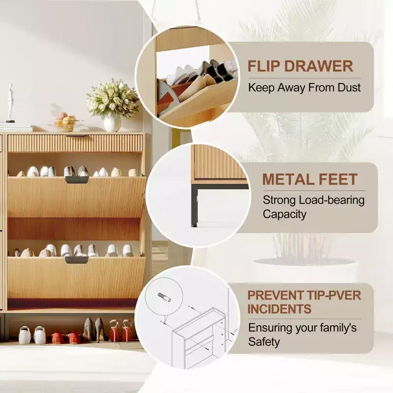 Meuble à chaussures en bois d'ingénierie 133 cm avec 3 tiroirs à abattant