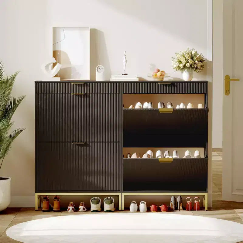 Meuble à chaussures en bois d'ingénierie 133 cm avec 3 tiroirs à abattant
