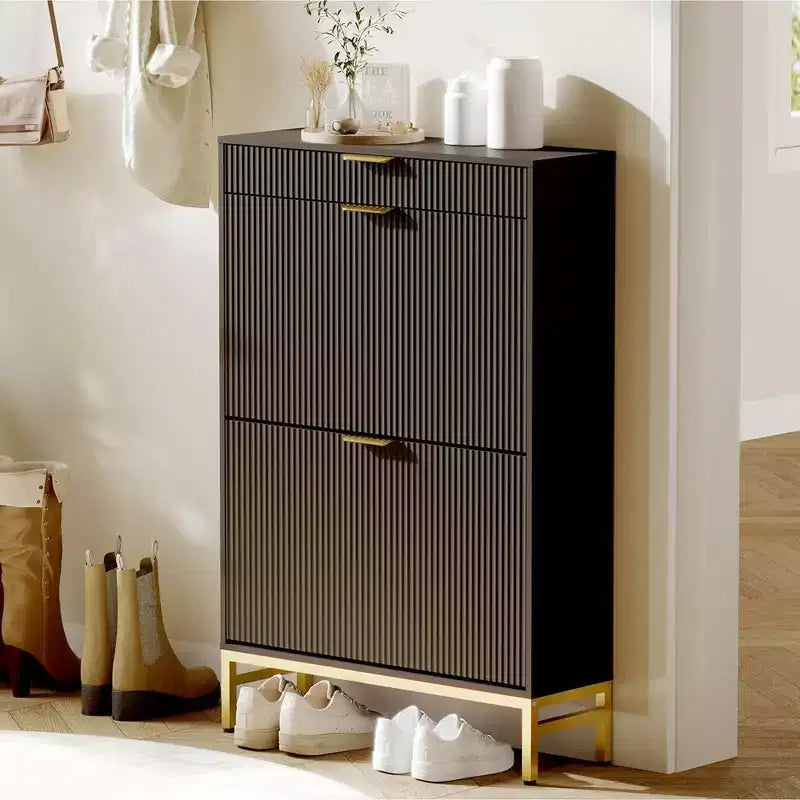 Meuble à chaussures en bois d'ingénierie 133 cm avec 3 tiroirs à abattant