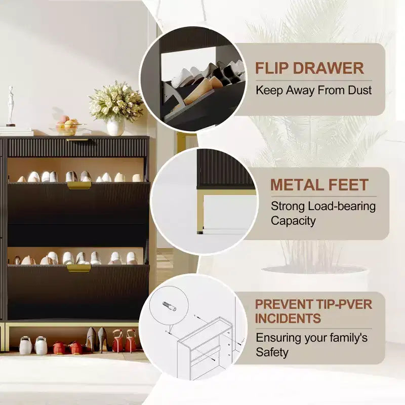 Meuble à chaussures en bois d'ingénierie 133 cm avec 3 tiroirs à abattant
