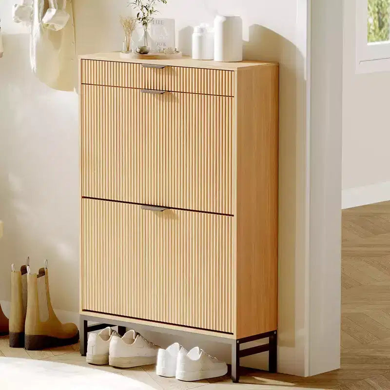 Meuble à chaussures en bois d'ingénierie 133 cm avec 3 tiroirs à abattant