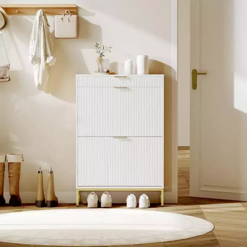 Meuble à chaussures en bois d'ingénierie 133 cm avec 3 tiroirs à abattant