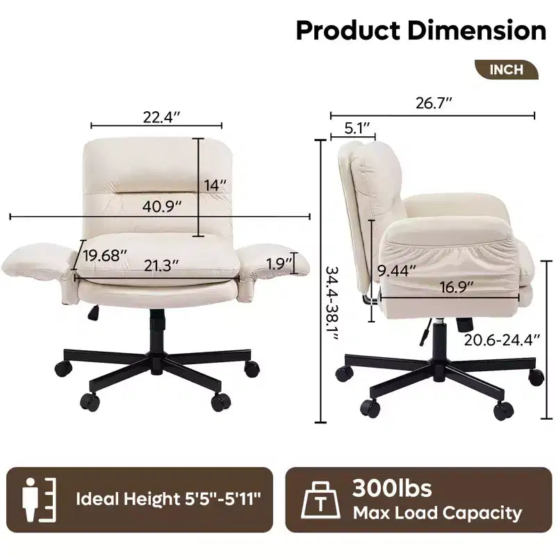 Chaise de bureau à piètement croisé en métal de 97 cm avec accoudoirs relevables et roulettes