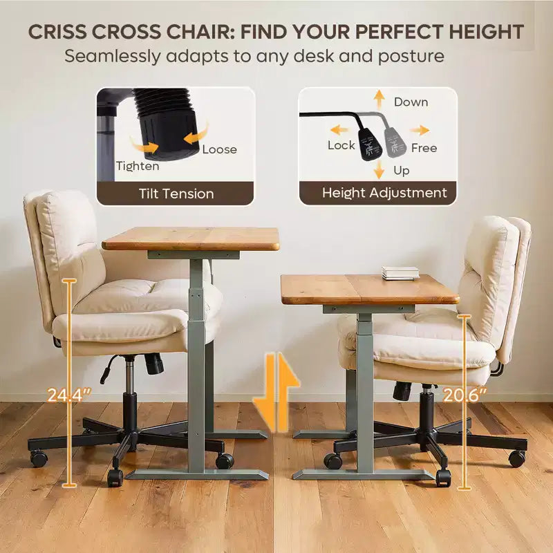 Chaise de bureau à piètement croisé en métal de 97 cm avec accoudoirs relevables et roulettes