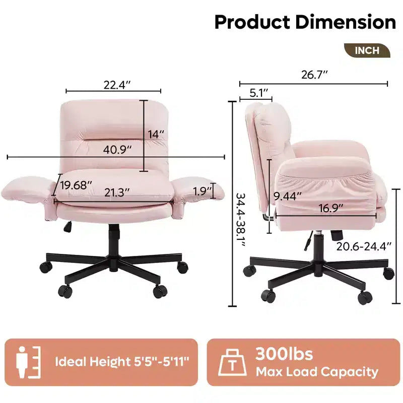 Chaise de bureau à piètement croisé en métal de 97 cm avec accoudoirs relevables et roulettes