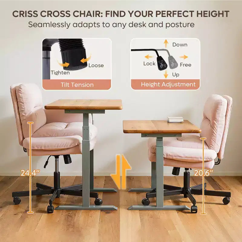 Chaise de bureau à piètement croisé en métal de 97 cm avec accoudoirs relevables et roulettes