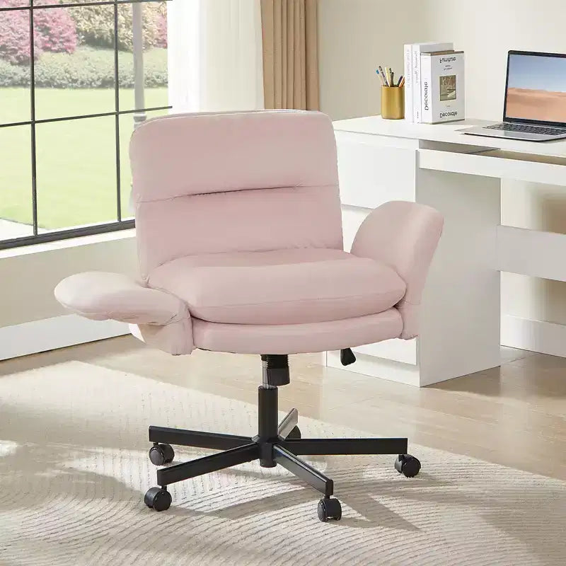 Chaise de bureau à piètement croisé en métal de 97 cm avec accoudoirs relevables et roulettes
