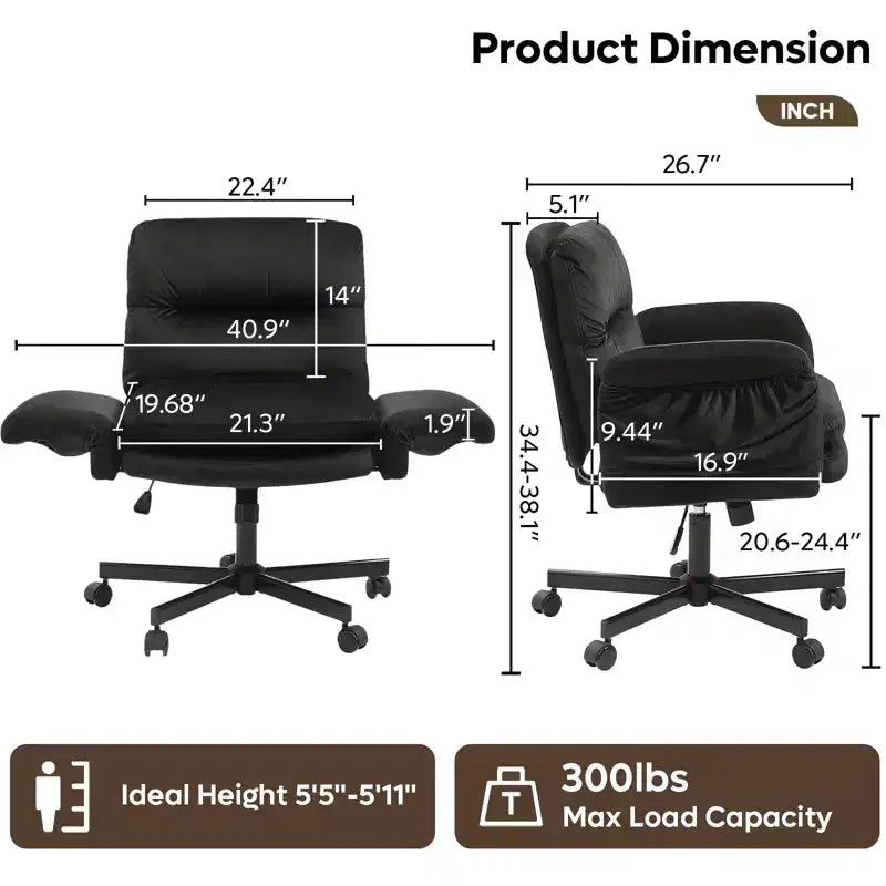 Chaise de bureau à piètement croisé en métal de 97 cm avec accoudoirs relevables et roulettes