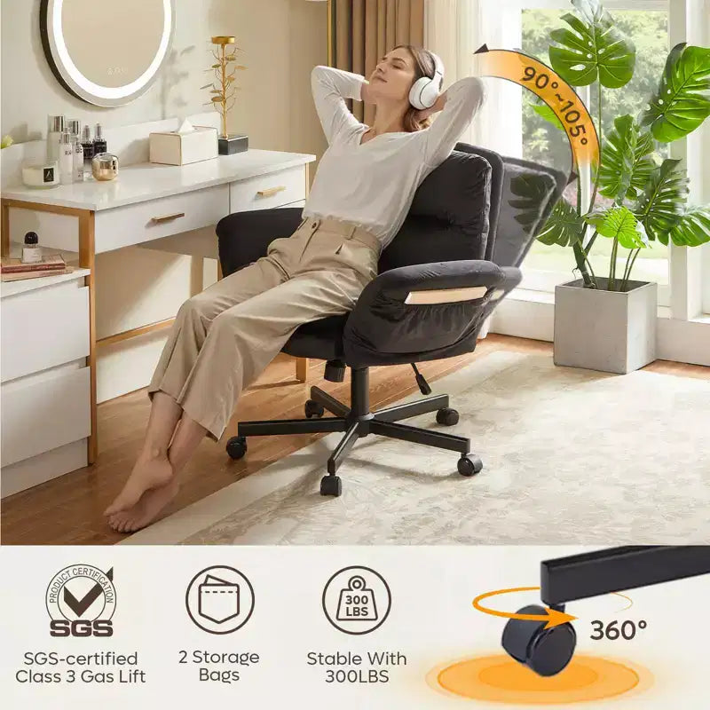 Chaise de bureau à piètement croisé en métal de 97 cm avec accoudoirs relevables et roulettes
