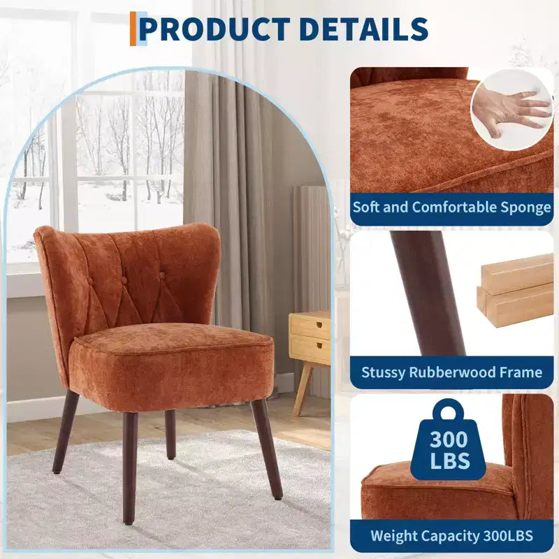 Fauteuil d'appoint dossier haut en tissu avec pieds en bois