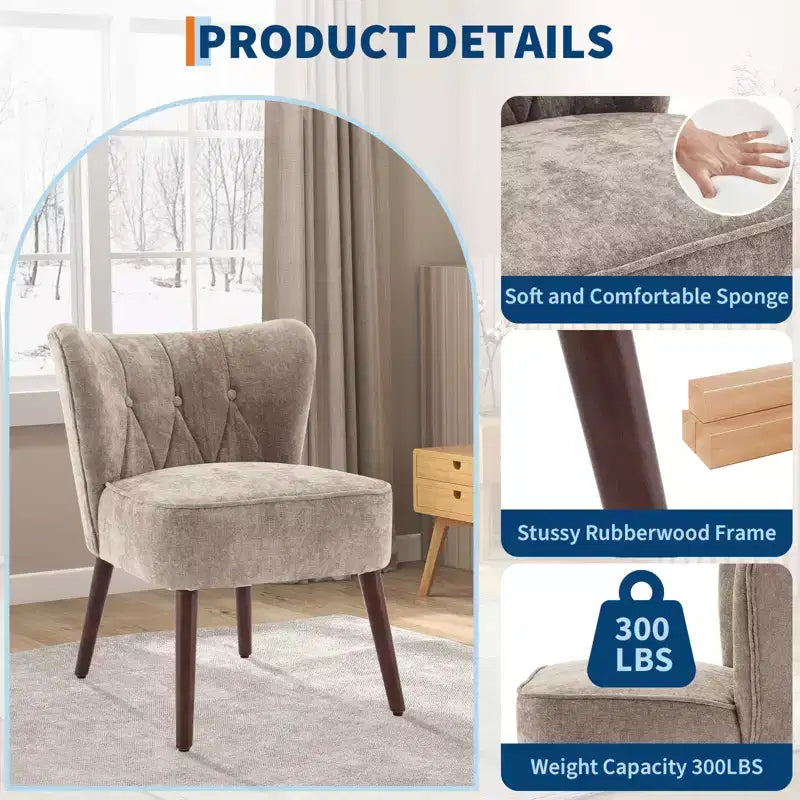 Fauteuil d'appoint dossier haut en tissu avec pieds en bois