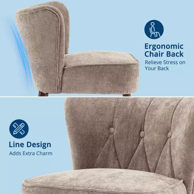 Fauteuil d'appoint dossier haut en tissu avec pieds en bois