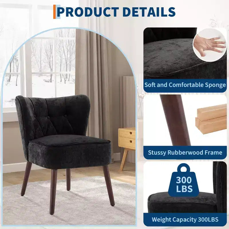 Fauteuil d'appoint dossier haut en tissu avec pieds en bois