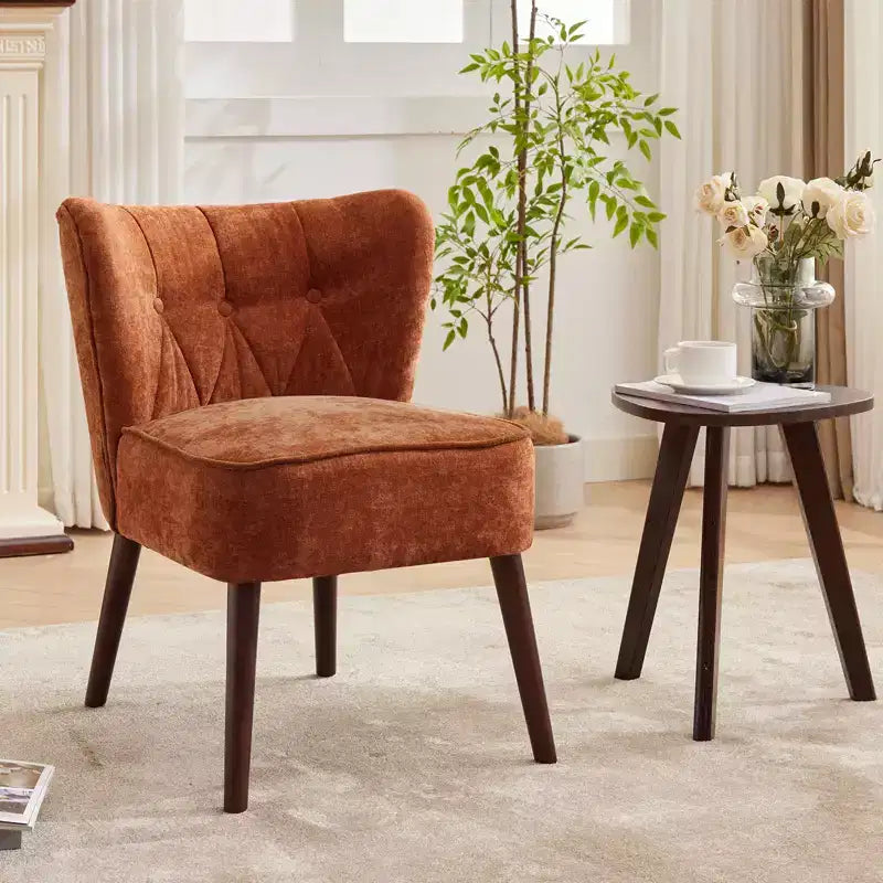 Fauteuil d'appoint dossier haut en tissu avec pieds en bois