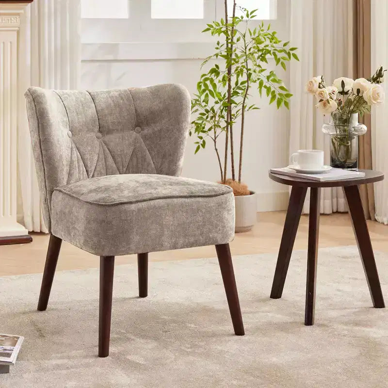 Fauteuil d'appoint dossier haut en tissu avec pieds en bois